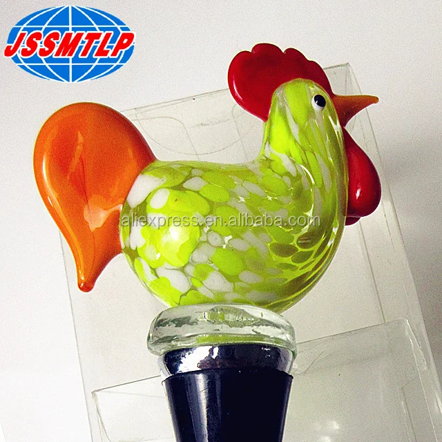 price custom funny chicken figurine glass wine bottle stoppers