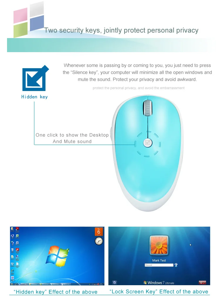 The first wireless mouse show the Desktop key and Lock screen key novelty wireless mouse