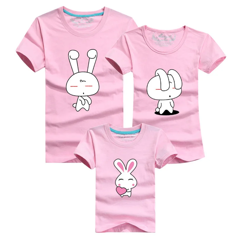 Summer Style Family Clothing Cotton Cute Rabbit Print Short Sleeve T-shirt Family Matching Outfit Blouse Shirt