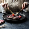 European Style Luxury Matte Black Ceramics Steak Plate Gold Rim 8" 10" Pasta Dinner Plates for Restaurant