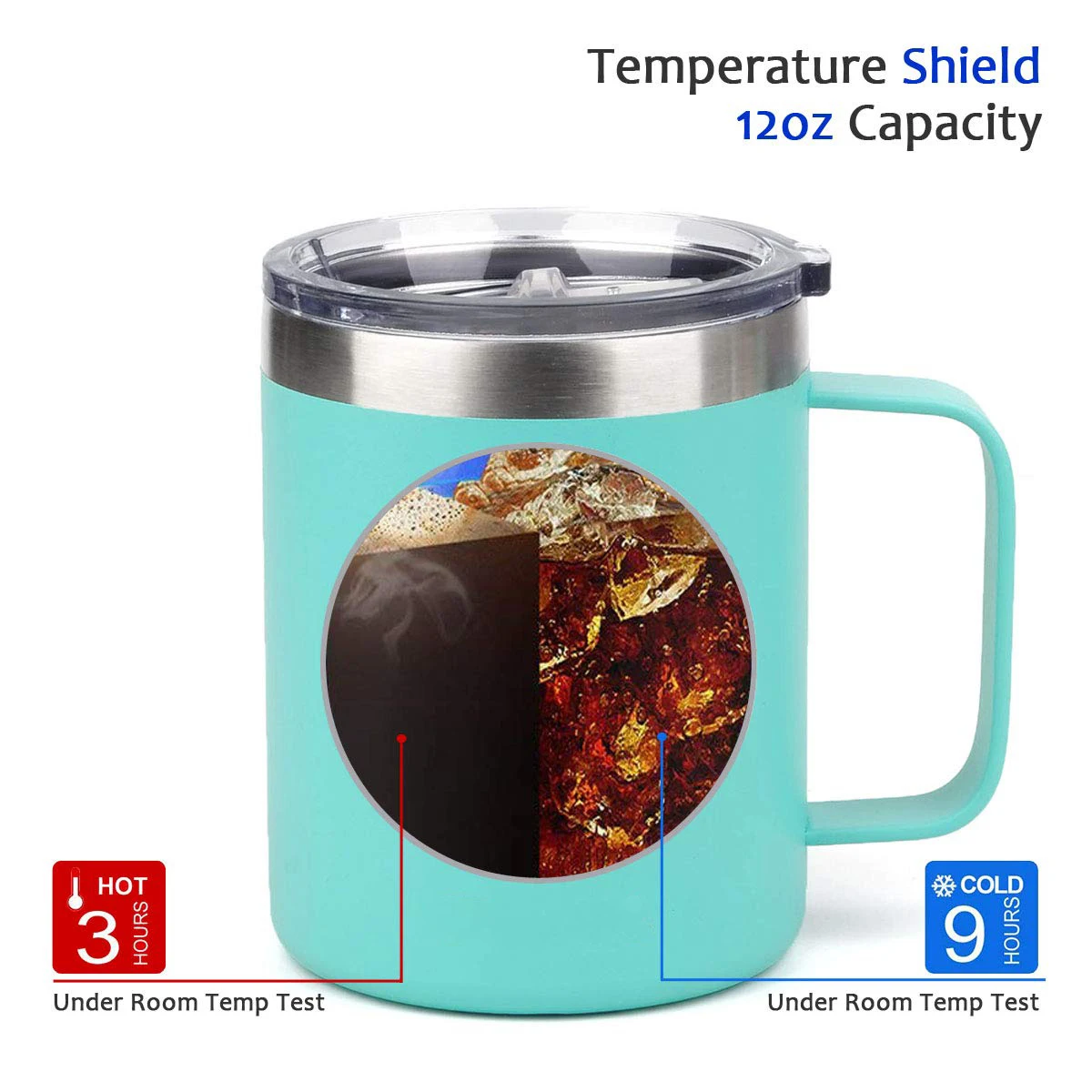 vacuum insulated camping mug with lid, double wall stainless