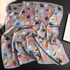 Wholesale 2019 new arrival stain polyester square scarf stylish 90cm cartoon chiffon print cat square scarf
