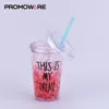 Frozen Double Wall Frosted Cup Hard Plastic freeze Drinking Acrylic Straw Cup with Lid and Straw AT0019