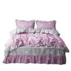 Pink cute lace edge pure cotton bed skirt of four-piece set