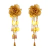 Elegant 6 Colors New Fashion Trendy Drop Earrings Fabric Lace Flower Shaped Charms Fringed Glass Sequins Long Tassel Earrings