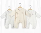 Newborn vertical bar silk autumn baby cotton straps jumpsuit pajamas