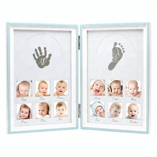 baby first year picture frame wood hinge double photo frame