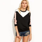 color block drop shoulder sweatshirt round neck long sleeves ribbed trims ladies sweatshirts
