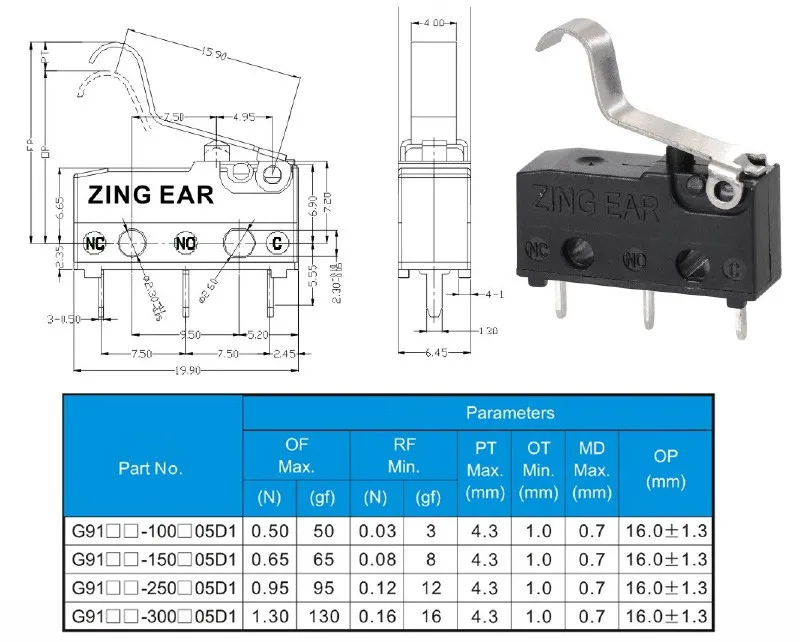 Factory Supply Electric parts for Home Appliance Application Mini Size Light Weight G9 Micro Switch