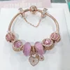 high quality rose gold plated real gold 925 sterling silver charm bracelet for ladies