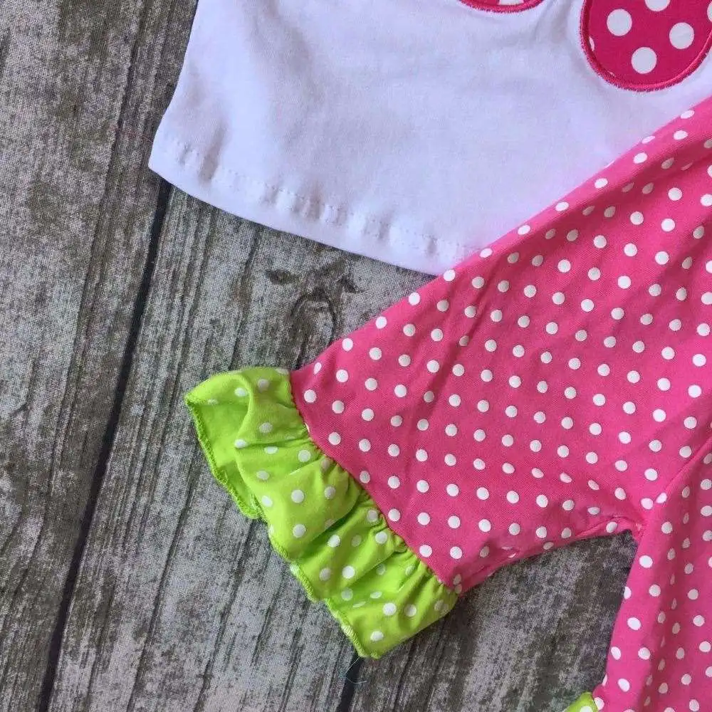 Baby girls ruffles shorts clothing suit summer Slipper cotton outfits kids set hot pink polka dot with matching accessories