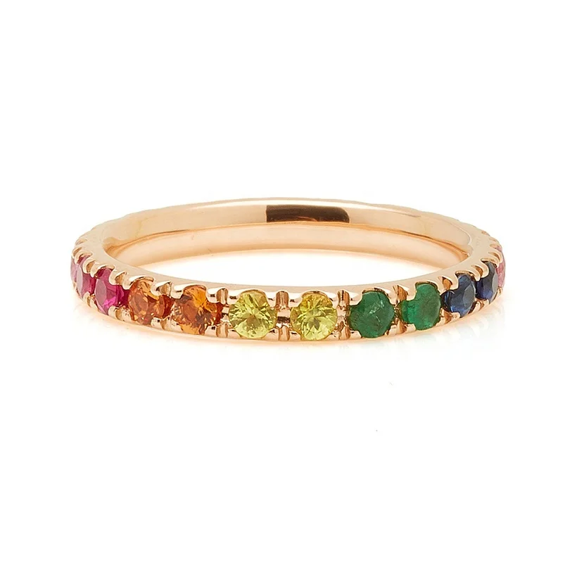 925 Sterling Silver Rainbow Emerald Eternity Ring