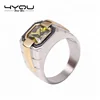 Supplier Direct Sale Simple Stainless Steel Green Stone Aqeeq Jewelry Finger Ring Designs Men