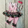 summer baby girls boutique clothes hot pink lace floral striped capris cotton ruffles outfits with matching accessories set