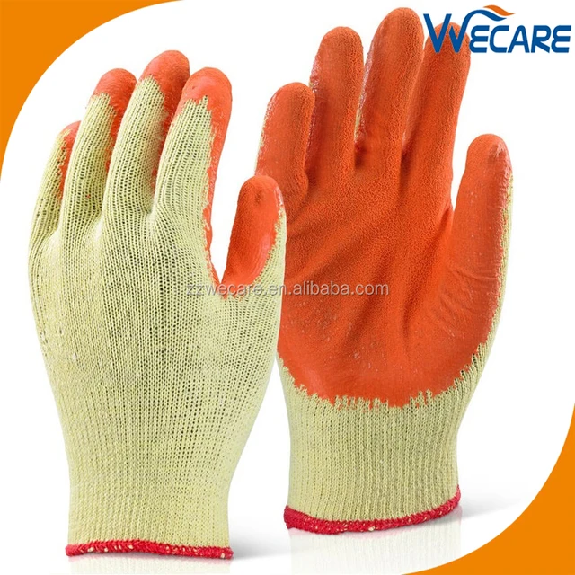10g latex palm string knited gloves with crinkle finish coating