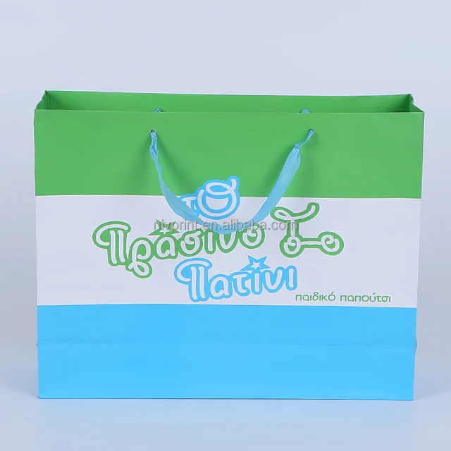 diffrent color printed shopping gift bag for kids with ribbon