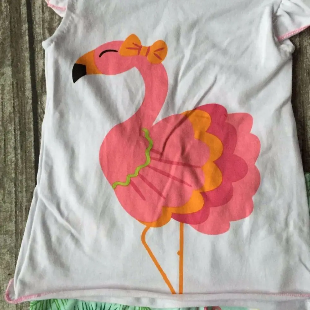 new girls outfit flamingo set white coral mint kids boutique short sets ruffles cotton girls clothing matching with accessories