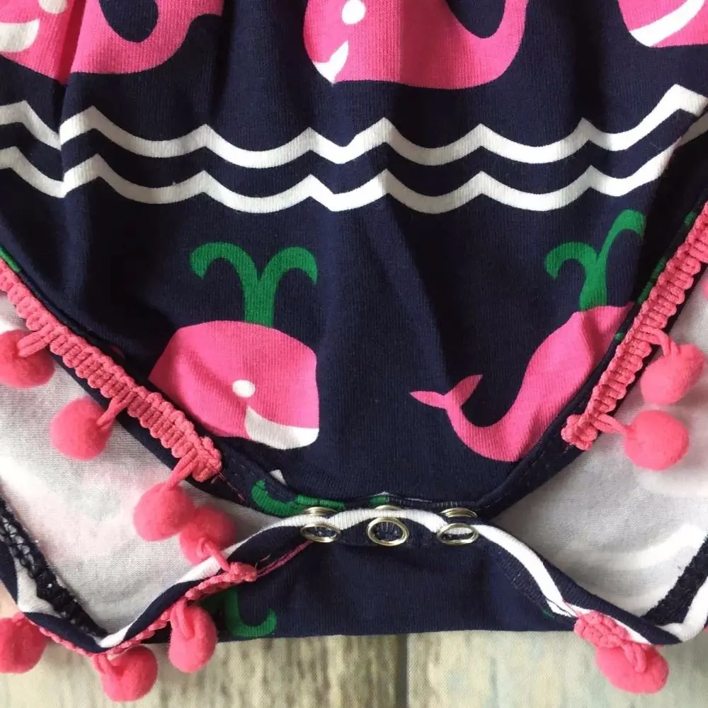 new arrival baby girls Summer clothing infant romper tutu cotton baby navy hot pink whale girls romper with match headband