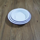 Vintage Metal Enamel Dinnerware Pie Dish Food Plate With Roll Rim