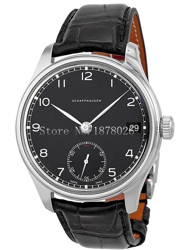 Hot Sale Schaffhausen Watch Portuguese Hand Wound Eight Days 43mm Black Leather Men's Watch IW510202 With Box