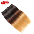 Two tone brazilian silky straight remy human hair weft colored brazilian hair weave