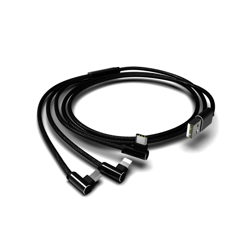 90 Degree Angle Elbow L Bending USB Data Phone Charger Charging 3 in 1 USB cable for iphone android type C - ANKUX.COM
