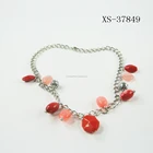 China wholesale metal chain necklace with red acrylic and metal silver bead