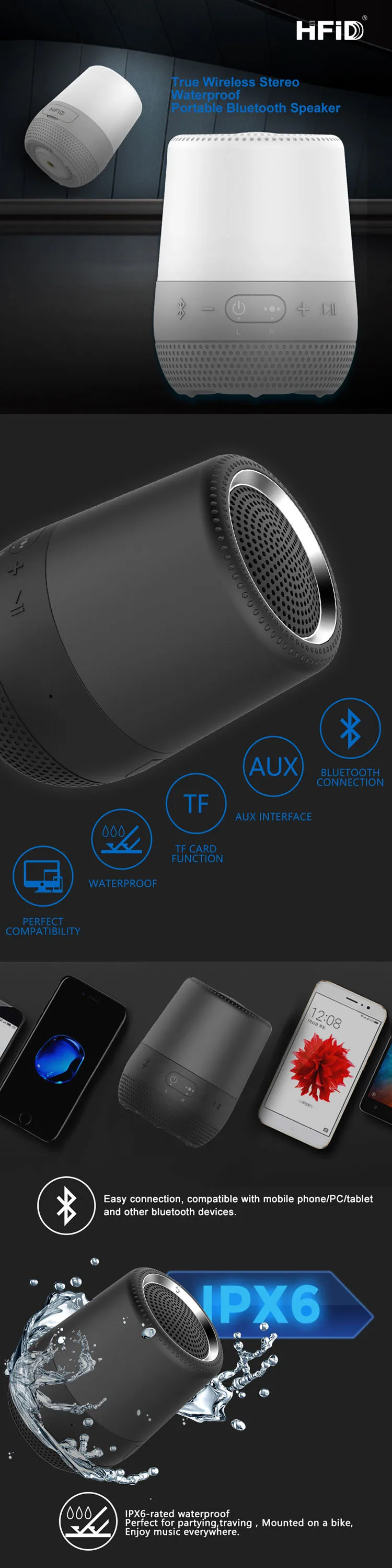 8W IPX6 Mini Portable Wireless Waterproof Bluetooth Speaker - ANKUX.COM