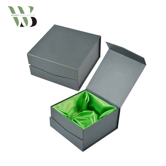 grey color surface gift box  with flip lid with satin insert