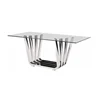 China manufacturer design modern Chrome plated stainless steel dining table set tempered glass dining table