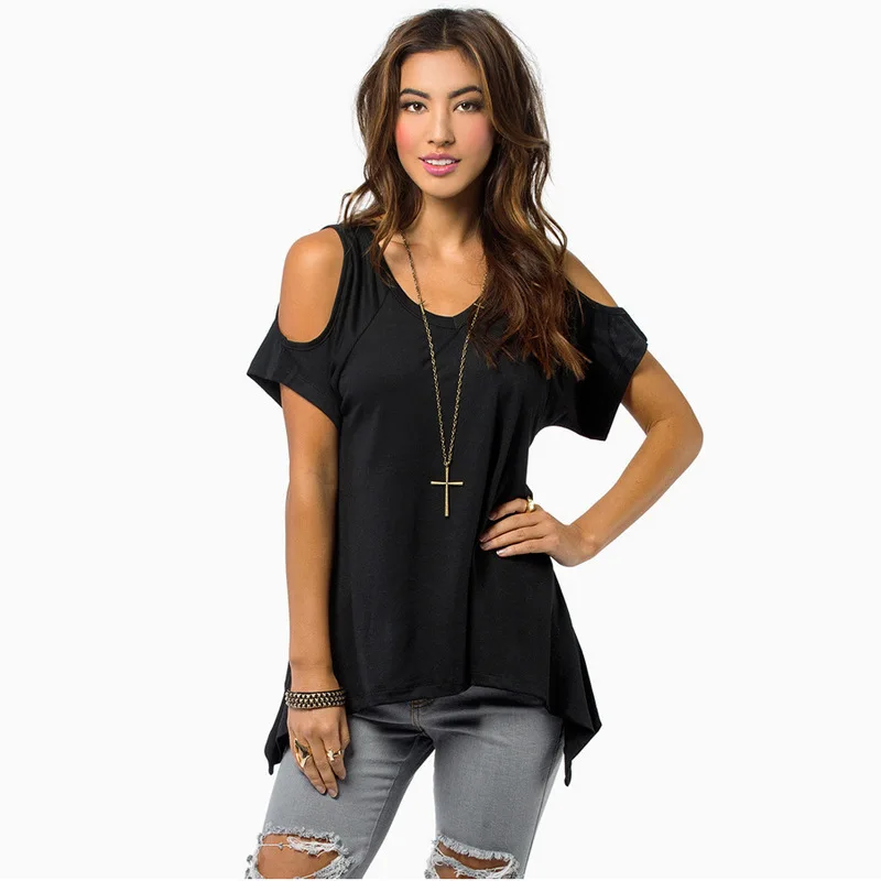 Delicate Promotion 2015 Summer Sexy T Shirt Women Casual V-Neck Off Shoulder T-Shirt Fashion Short Sleeve Solid Stretch T-Shirt