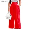 Women's High Waist Wide Leg Long Pants Office Lady Loose Stretch Yellow White Red Trousers with Pockets