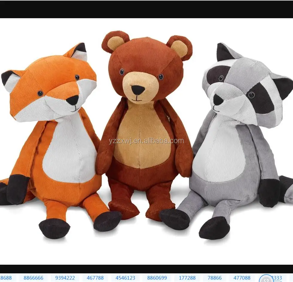 soft toy choice of fox, racoon and bear custom stuffed toy fox