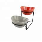 Fancy slanted oval shape grey and red color decorative salad mixing ceramic bowl with stand