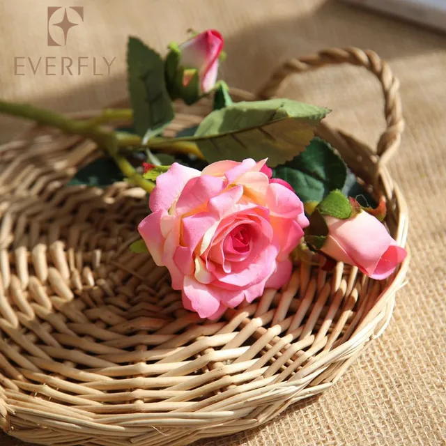wholesale high quality wedding pink rose flower fake