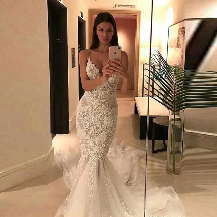 spaghetti strap mermaid bridesmaid dress