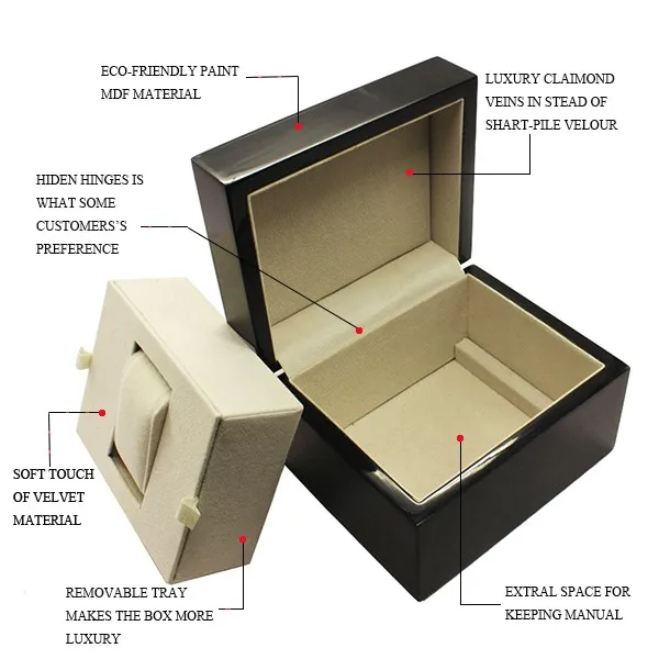 piano lacquer mdf wooden gift box packaging watch box black