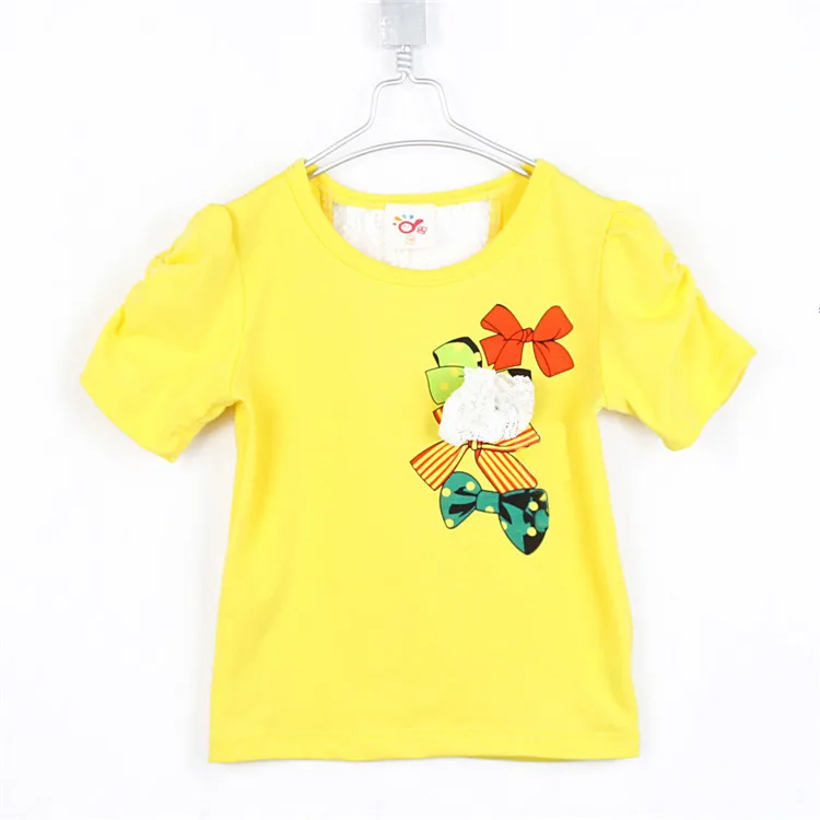 2015 summer bow puff sleeve girls clothing baby short-sleeve T-shirt A1419