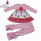 Boutique Children Stripes Clothes Baby Girls Long Sleeve Shirts+Ruffle Pants Clothes Sets Kids Cotton Dresses Ruffle