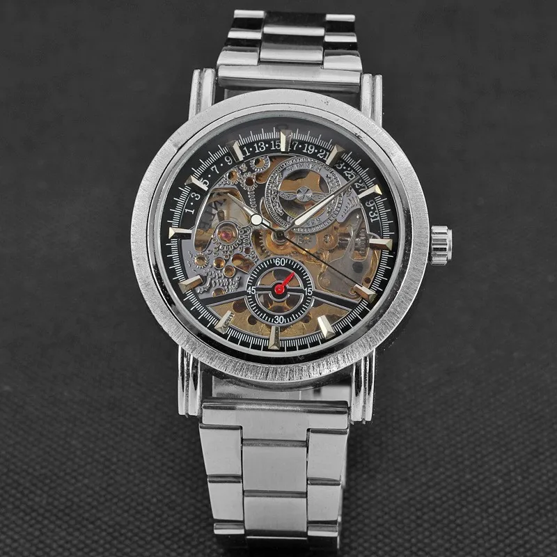 New Silver Watches Luury Brand Men's Fashion Automatic Embossed Skeleton Man Mechanical Watches relogio masculino Relojes