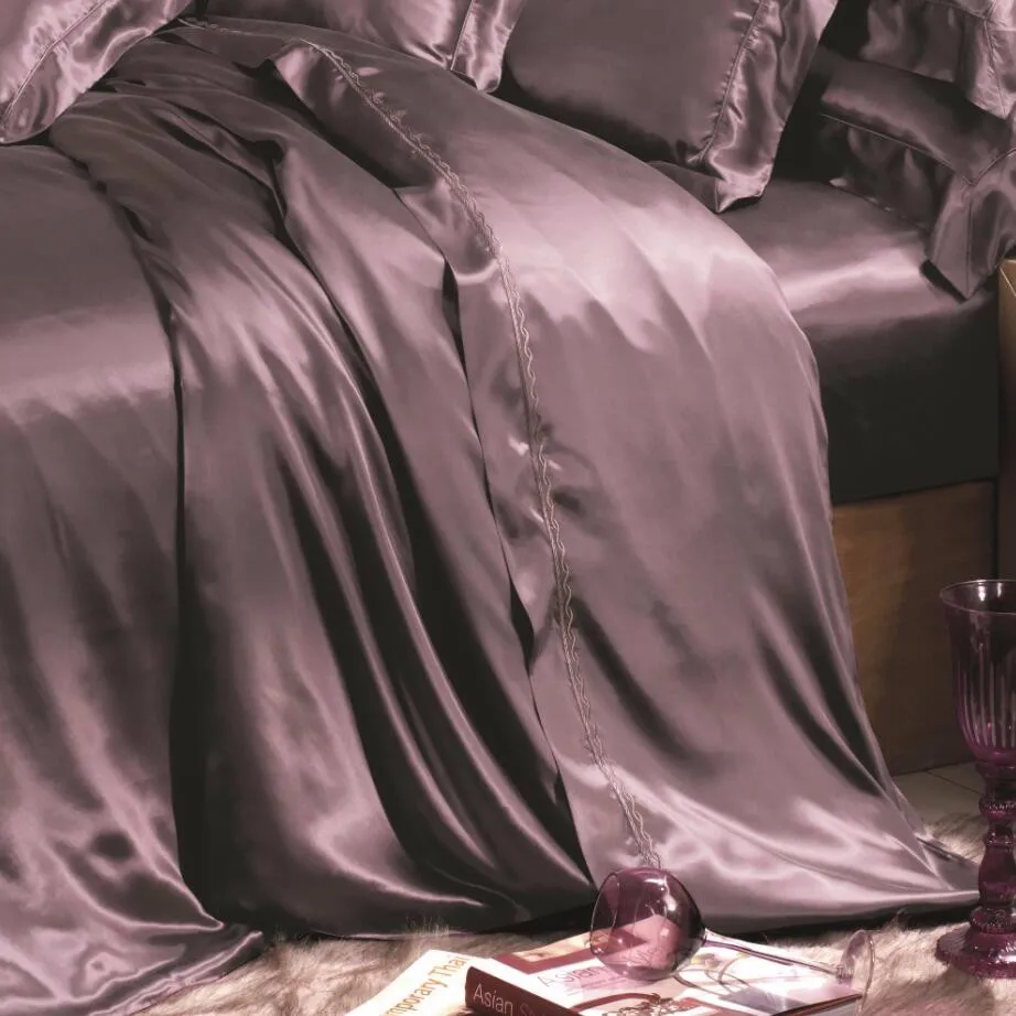 Silver grey Oeko tex-100 Elegance 100% 22mm mulberry Silk Seamless Bedding Set