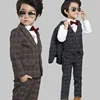 YY10085B Boys formal wear baby boy dress suit boys checked 3 pcs wedding suits