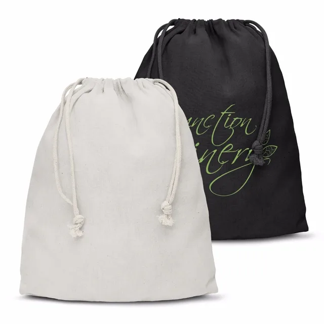 logo printed handmade calico drawstring bag cotton