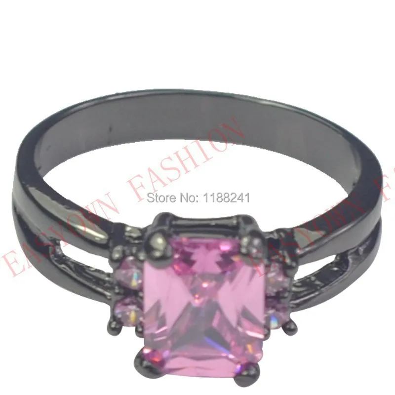 10pcs/lot Size 6/7/8/9/10 Pink Color Women Finger Rings 10KT Black Gold Filled Zircon Stone Fashion Jewelry anel Promotion