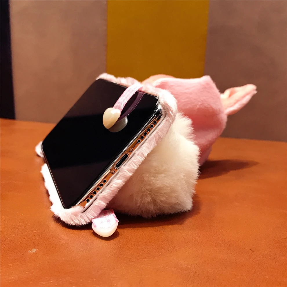 YEMIAO Pig Dog Hat Fur Case For iPhone X 6 6S 7 8 Plus Girl Style Winter Warm Cute Cover For iPhone X 10 6 6S 7 8 Plus Accessory (12)