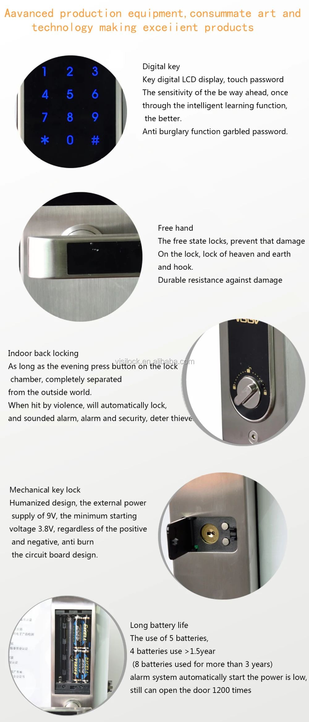 Biometric Fingerprint Keypad Door Locks Home Commercial Smart Front