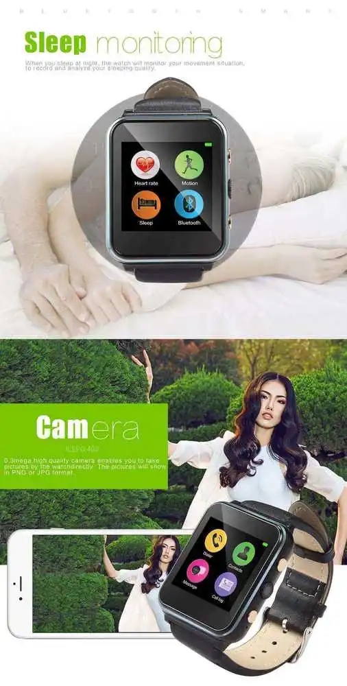 Bluetooth 4.0 Smart Watch Leather Strap With Push Message Twitter Facebook Smart Wristband For IOS Android Smart Phones