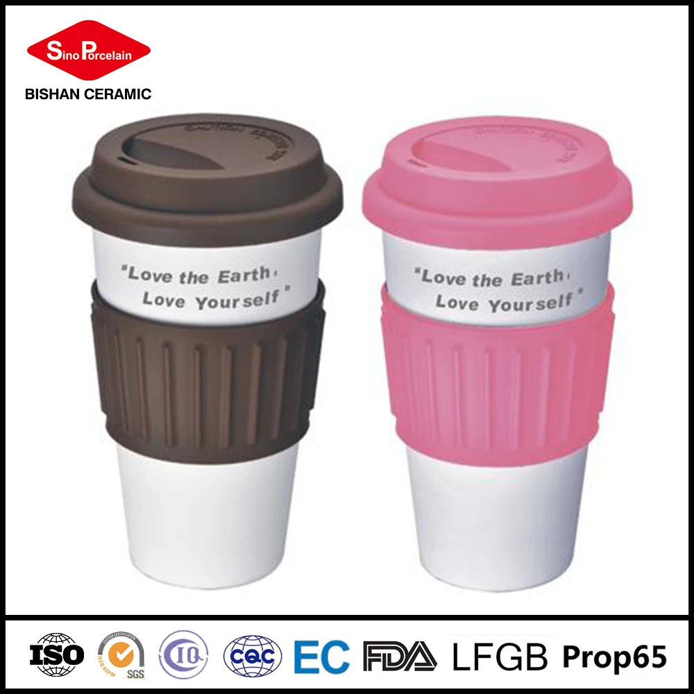 promotion tall porcelain ceramic coffee mug with silicone lid