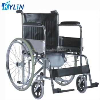 Chromed Steel Frame Manual Handicapped Commode Wheelchair