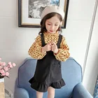 Children's wear girls cute strap denim skirt two-piece